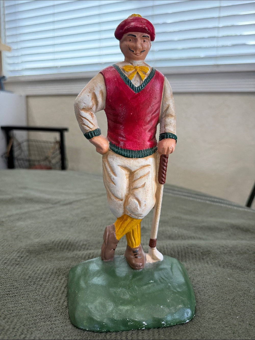 Vintage-Red & Yellow Golfer Doorstop or Bookend